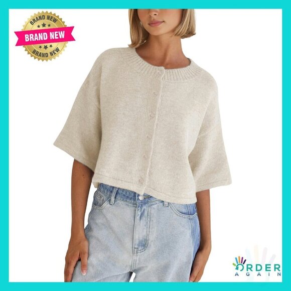 Sweaters - Cropped Button Up Cardigan Lightweight Knit Chic Oversized Y2K Style